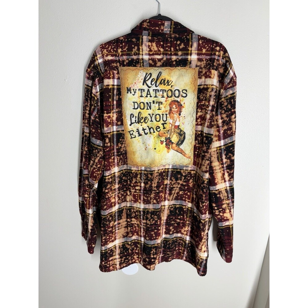 NWT Angry Minnow Mens Flannel Shirt Size XXXL Plaid Rust Black Relax My Tattoos